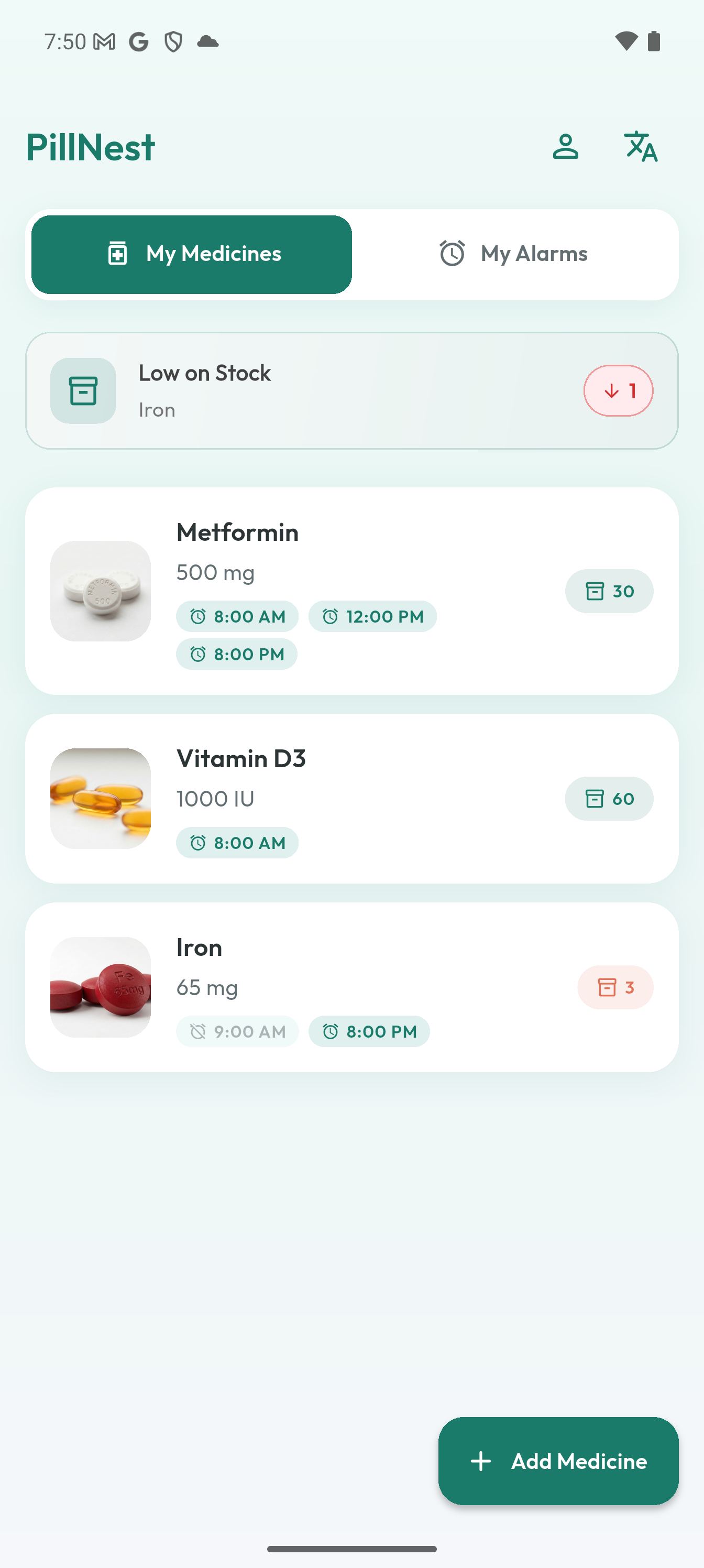 PillNest Medicines Tab