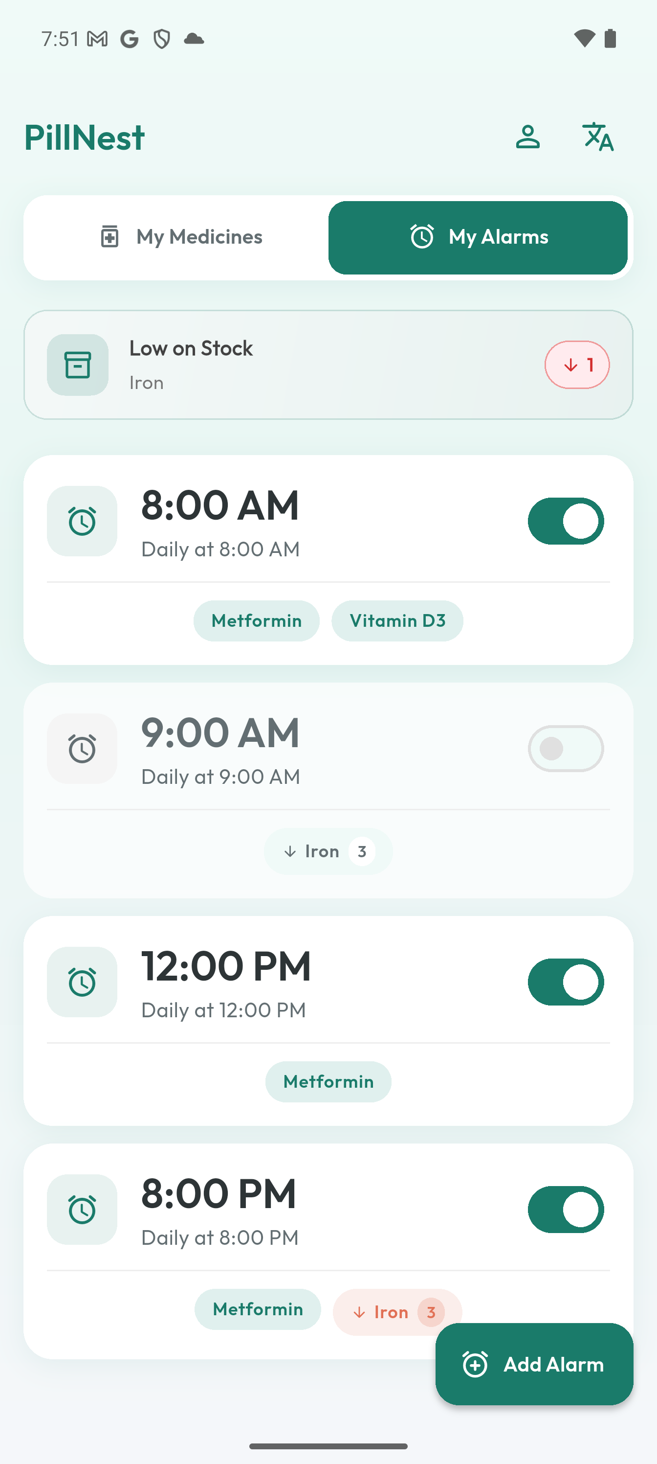 Alarms Tab
